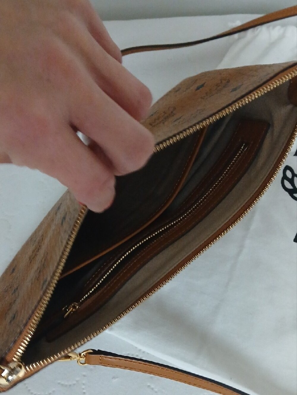 MCM Cognac Monogram Leather Crossbody Pouch - Picture 4 of 9